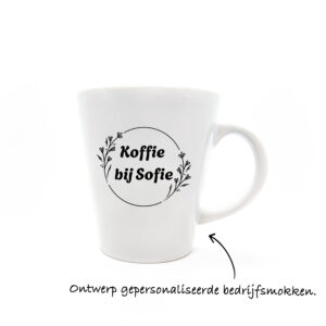 Latte mok die conisch afloopt met bedrijfslogo bedrukt