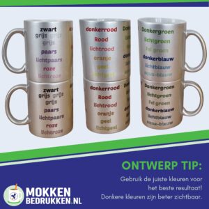 Zilveren mok met bedrukking