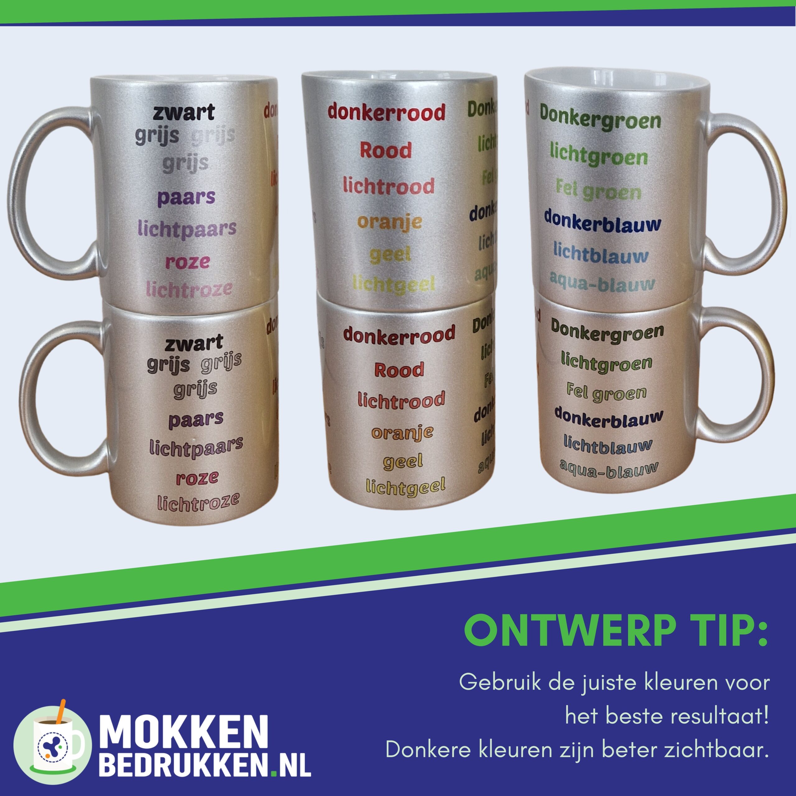 Zilveren mok met bedrukking