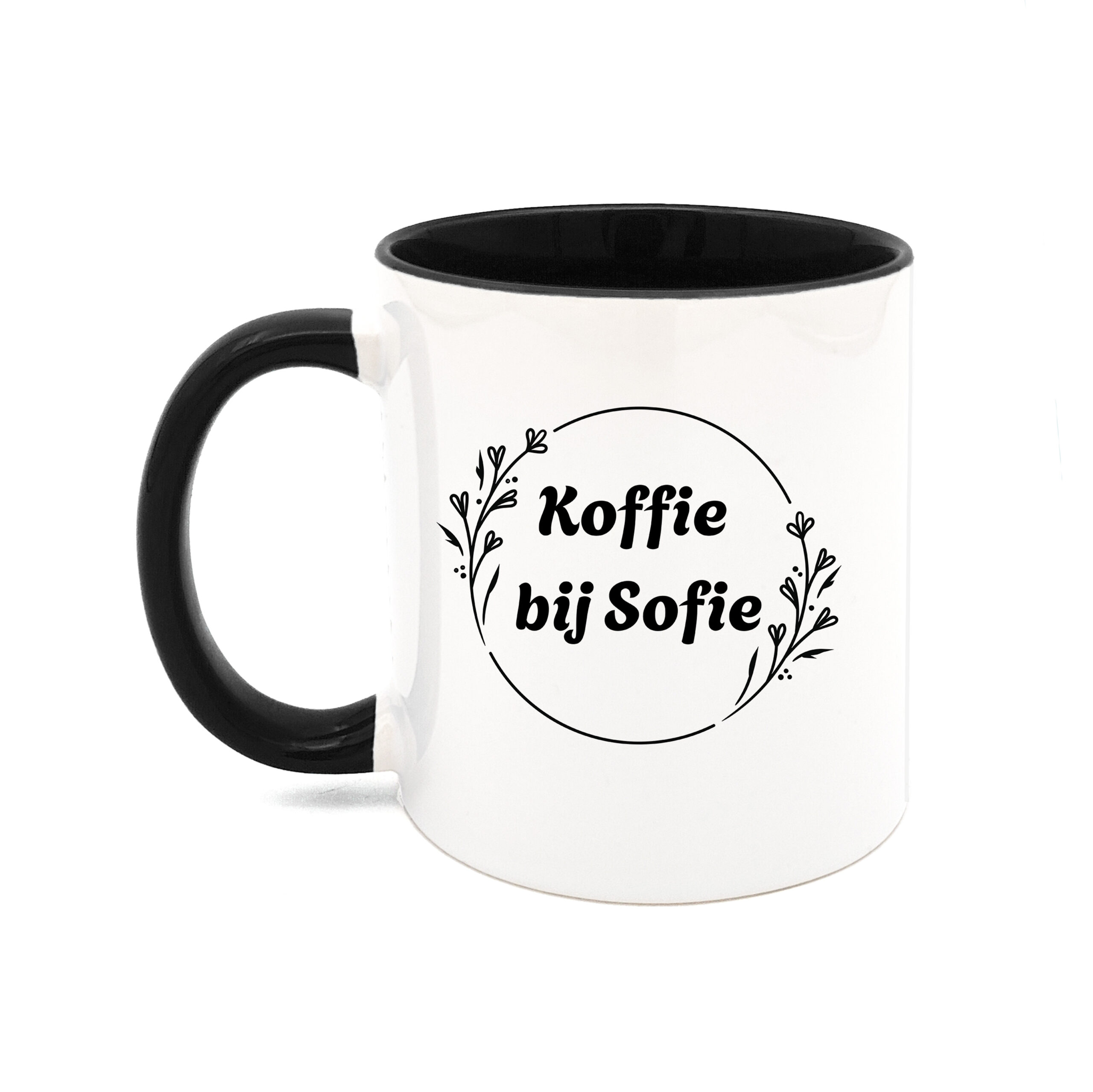 zwarte mok met bedrijfslogo